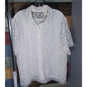 Vtg Koret Lace Overlay Top Sz 22W Creamy White Chiffon Lined Cottagecore Dainty